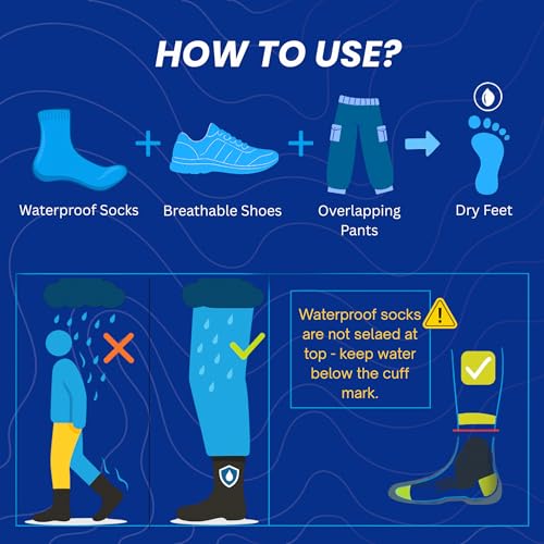 Image of Waterproof Socks - No Sipage, Breathable Over-Ankle Unisex for Men & Women, Hiking, Trekking, Walking, Cycling, Fishing, Running & Outdoor (IN, Alpha, L, Black & Grey Pattern)