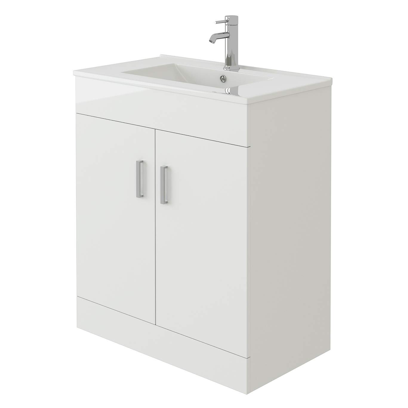 Veebath High Gloss White Sphinx Free Standing Basin Vanity Cabinet Unit & Rectangular Sink - 700Mm