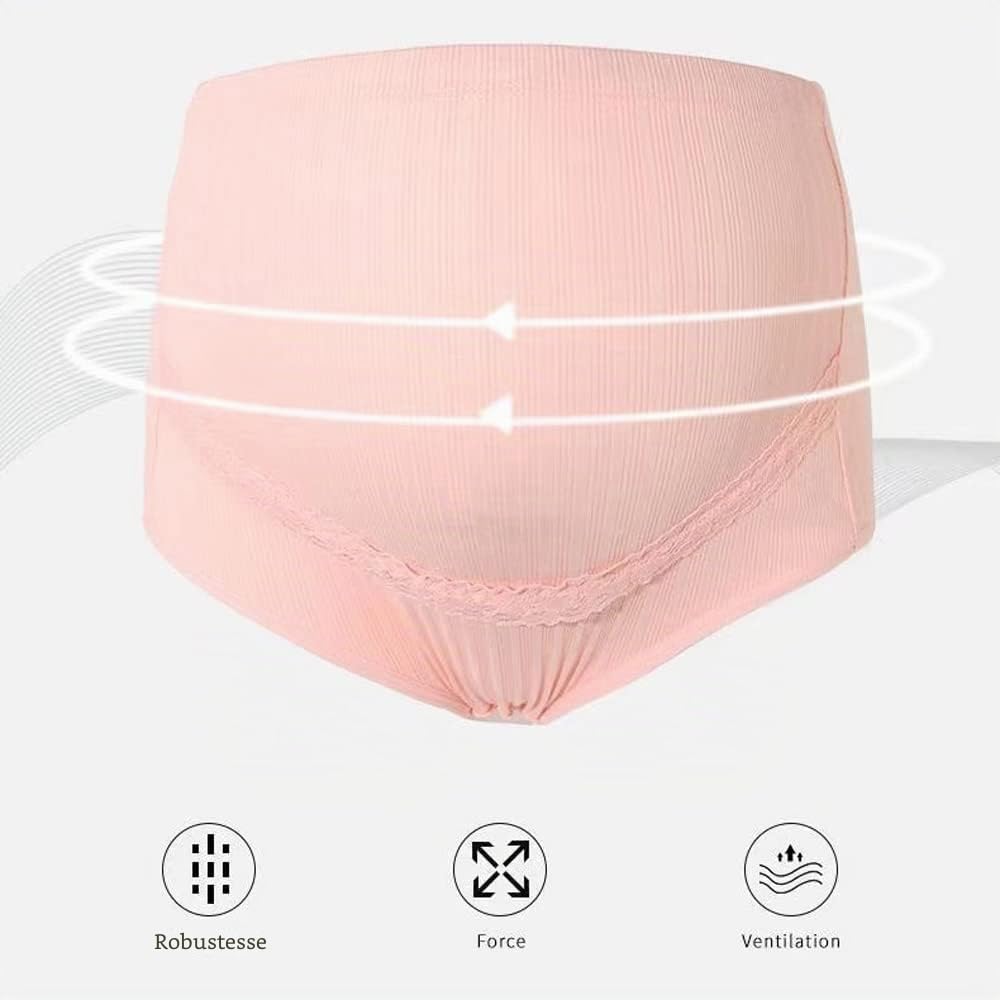 Culotte de maternité pour femme - Culotte de grossesse - Taille haute - Soutien du ventre - 3 pièces, Pâte à haricots rouges, rose, bleu brumeux, L