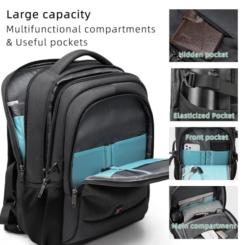 Image of DUSLANG 17 Inch Laptop Backpack for Travel Water Resistant College Backpack for Men Women Laptop Bag with USB Charging Port black lock,Black