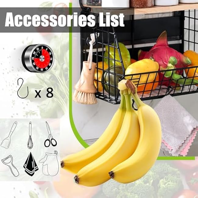 2 Set magnetic refrigerator shelf with Wood Lid, Fruit and vegetable snack storage box,magnetic fridge basket, Large Container magnetic shelf for refrigerator, Kitchen Counter, Cabinet