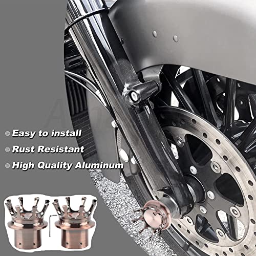 Front Axle Cap, Crown Styling Cnc Aluminum Alloy Prevent Leakage Standardized Designed Axle Nut Covers Fit For Sportster 883 1200 (Bronze) #TOP4