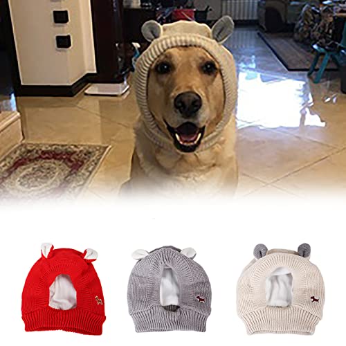 Gestrickte Hundemützen, Winter Haustier Hund Ohrenschützer Ohrenwärmer Abdeckungen Lärmschutz Hundekopf Wrap Kaninchen Kostüm Ruhige Ohren für mittelgroße Hunde Katzen (BEIGE)