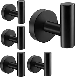 LUCKYMY 5 Pack Towel Hooks Bathroom Hook Wall Towel Hooks Matte Black Coat Hooks, SUS304 Stainless Steel Heavy Duty Robe Towel Hook Holder for Bathroom Kitchen Garage Home Hotel Office Cabinet, Black