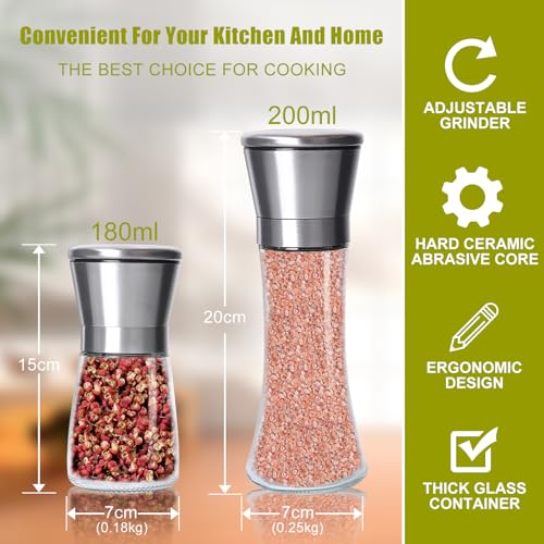 Foto von Gucass 4er Set Salzmühle und Pfeffermühle, Gewürzmühlen Set mit Verstellbarem Keramikmahlwerk, Pfeffer und Pfeffermühle Auch als Chilimühle, Manuell Salt and Pepper Grinder für Verschiedene Gewürze