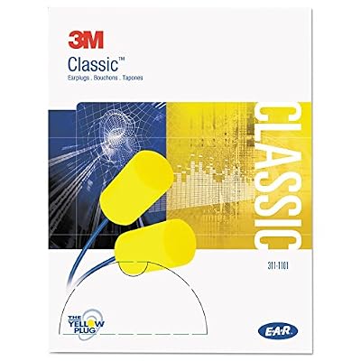 3M Ear Plugs, E-A-R Classic 311-1101, 200 Pairs of Disposable Earplugs, 1 Pair/Poly Bag, Corded, Noise Reduction Rating 29 dB NRR, Foam, Regular Size, Roll Down, Compliant with ANSI/ASA S12.71-2018