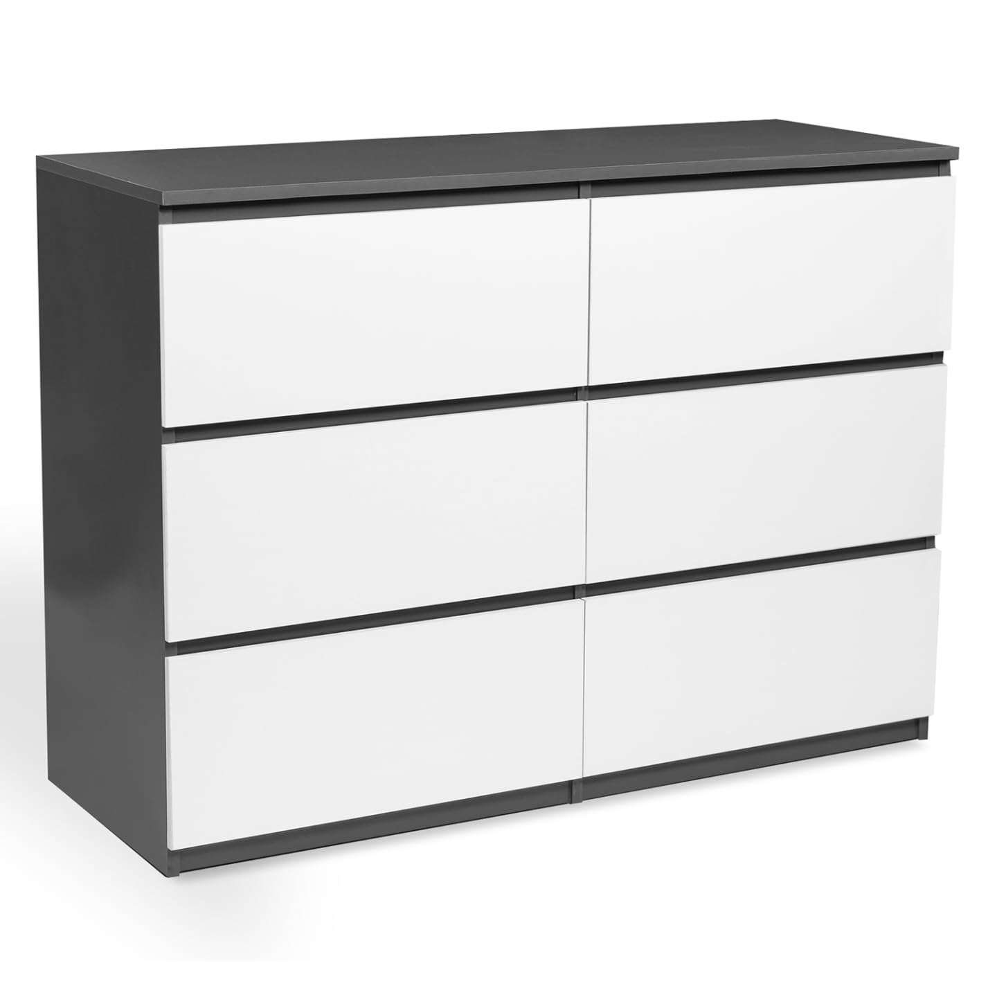 IDMarket - Commode 6 tiroirs TOMI 110 cm Bois Gris et Blanc