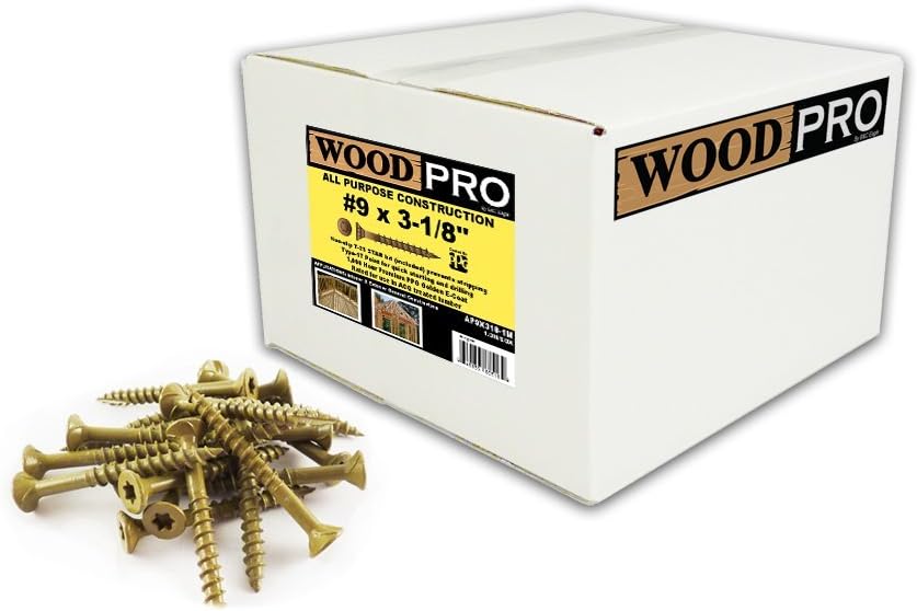 WoodPro Fasteners AP9X318-1M T25 1000-Count 9 by 3-1/8-Inch All Purpose Wood Construction Screws, Gold