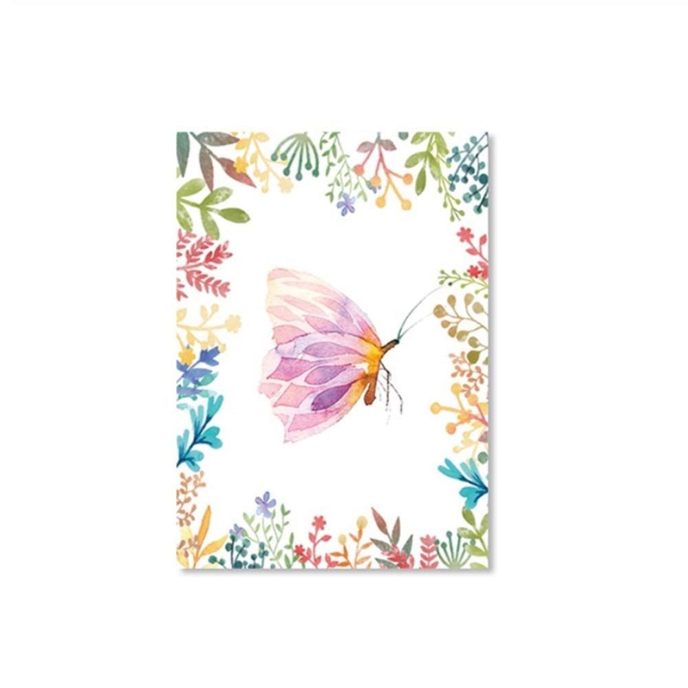 Imprimir Lienzo Pintura Cartel pequeño Planta Fresca Hoja Mariposa Marco decoración Pared Arte Imagen para niñas habitación Carteles 60x80 cm (23.6 "x31.5) x2 con Marco