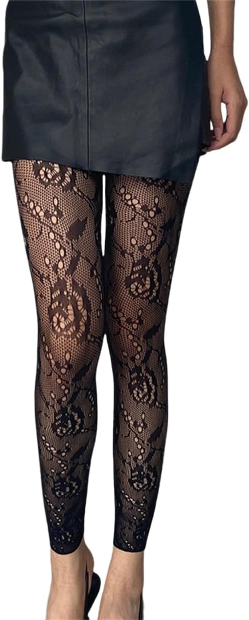 Mrotrida Women's Floral Footless Tights Vintage No Toes Fishnet Leggings Stockings Sheer Foral Pattern Lace Mesh Tights - Image 2