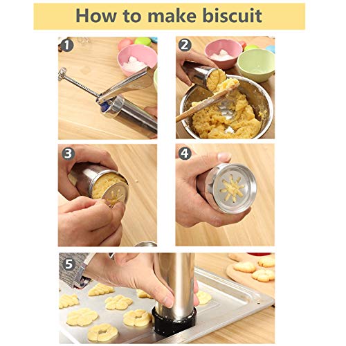 Shule Cookie Press Gun Kit for DIY Biscuit Maker and Decoration with 20 Stainless Steel Cookie discs and 4 nozzles, Silver - Thumbnail 4