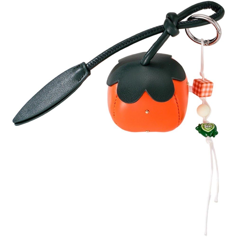 Sslvya Pu Leather Persimmon Charm Fruit Keychain Holder Adorable Hanging Pendant for Women and Men Purse Handbag Accessory