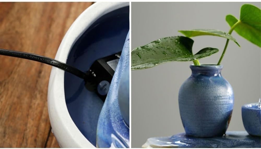 屋内の水景 小さな噴水 噴水 水の装飾 リビングルーム 循環水 トランジット オフィス デスクトップ 加湿器 装飾(Blue)