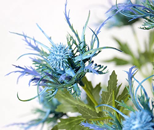 Allinlove 4 Bundles Artificial Thistle Spray Eryngo Fake Eryngium Sea Holly Flowers Bouquet Wedding Home Shop Office Restaurant Party Decor Table Centerpiece Flowers Arrangement (Blue) #TOP2