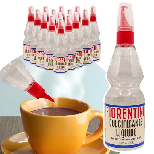 15 pz. Dolcificante Liquido Fiorentini, a Basso Contenuto Calorico per Torte, Dessert, Yogurt, Macedonia, Bevande Caffè Senza Aspartame, Edulcorante con Ciclammato e Saccarina - 200 ml x 15 bottiglie