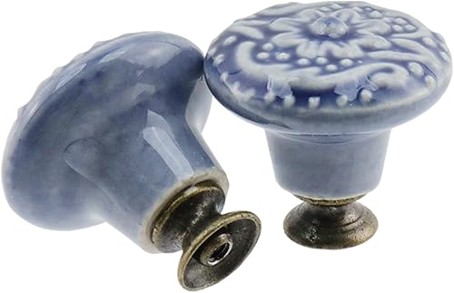 Miniatura 8 de Geesatis 4 pomos de cerámica para gabinetes de cocina, pomos redondos vintage de un solo agujero para cajones y armarios, con tornillos de montaje,