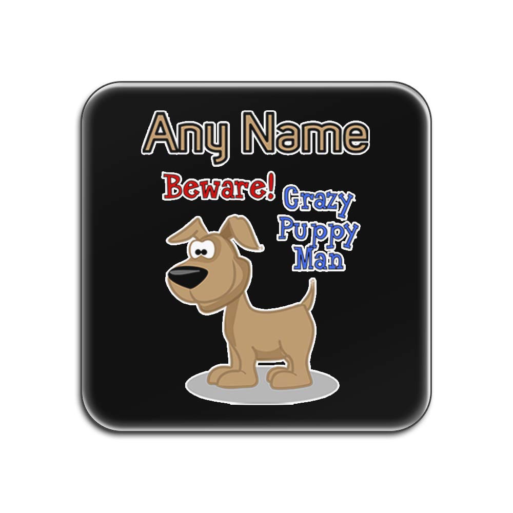 Dessous-de-verre Crazy Puppy Man carré brillant noir et blanc pour verre