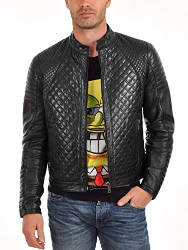 Laverapelle Men's Genuine Lambskin Leather Jacket (Black, Quilted Jacket) - 1501491