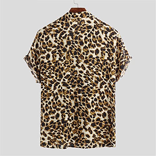 Chemisier d'été léopard homme finitions soignées col revers ample jaune - 5