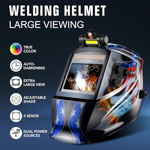 Image of TRQWH Welding Helmet Auto Darkening Large Viewing True Color Solar Powered Welding Mask with 4 Arc Sensor Adjustable Wide Shade Range 4~5-8 /9-13 Welder Mask with Grinding