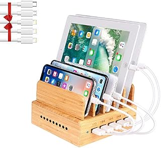 OthoKing Bamboo Charging Station, Wood Charging Station for Multiple Devices with 5 Ports