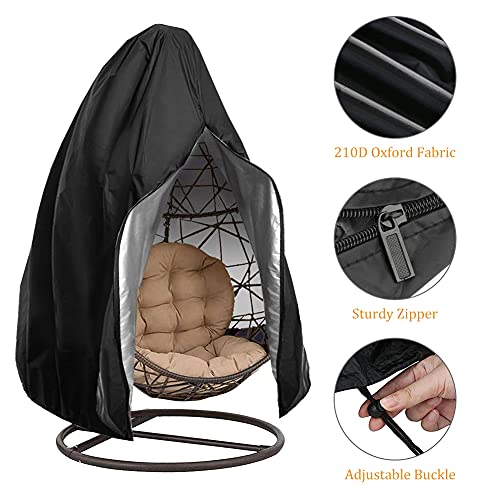 Laelr Egg Chair Cover, Waterproof Swing Chair Cover With Zipper, Patio Hanging Chair Cover, 75X45 Inches, Outdoor Protector Dust-Proof For Swing Egg Chair, 210D Oxford Cloth, Black #TOP2
