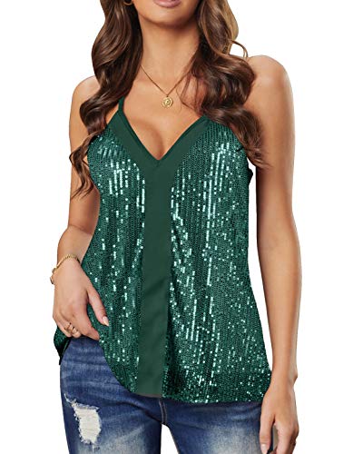 トップス MEDI LAYERED SEQUINS CAMISOLE Silver Sparkle Camisole Tank Top Women Shimmer Camisole Vest