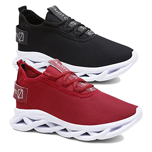 Kit 2 Tênis Masculino Corrida e Academia Esportivo Confortável - Preto+Branco/Vermelho/40
