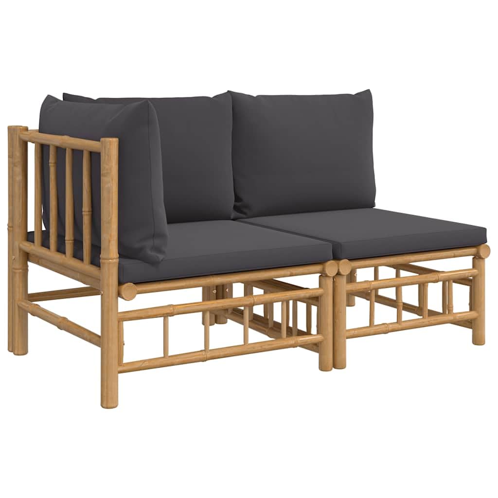 Salon de jardin 2 pcs en bambou vidaXL avec coussins gris foncé