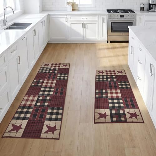 VHC Brands Connell Country Burgundy Juego de 2 Tapetes de Yute