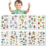 10 Feuilles De Tatouages Temporaires Sur Le Thème De L'Espace Pour Enfants Avec Des Fusées, Des Planètes, Des Astronautes Et Des Ovnis
