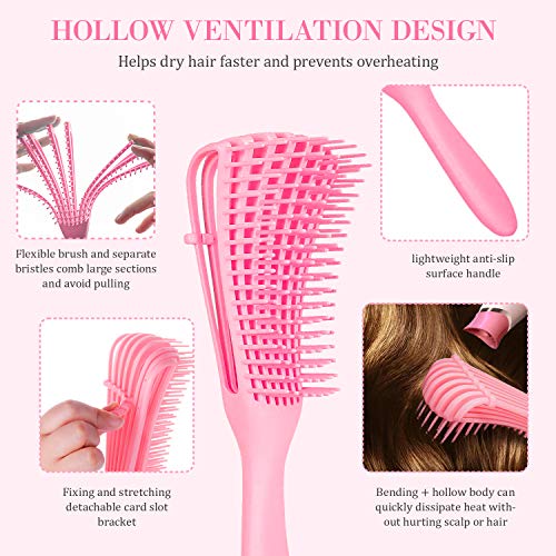 Detangling Brush, ez Detangler Brush for Natural Black Hair, 2 Pcs Detangling Comb for Thick Curly Kinky/Coily, Wet/Dry 3/4 abcd African American Hair for Women Kids Men (Pink & Blue)
