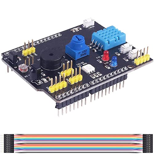 DKARDU DHT11 Expansion Board 9-in-1 Multifunctional Expansion Board DHT11 Humidity Sensor and LM35 Temperature Sensor Receiver Buzzer with Dupont Cable