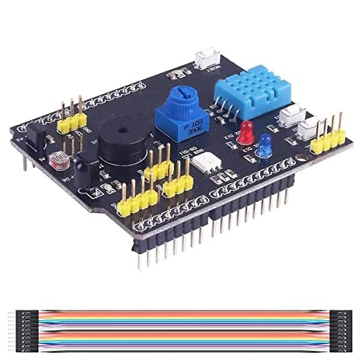 DKARDU DHT11 Expansion Board 9-in-1 Multifunctional Expansion Board DHT11 Humidity Sensor and LM35 Temperature Sensor Receiver Buzzer with Dupont Cable