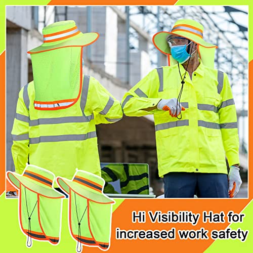 6 Pcs Reflective Sun Hat High Visibility Neck Flap Boonie Hat Wide Brim Safety Work Hats Breathable Bucket Cap For Men Women Worker (Yellow) #TOP3