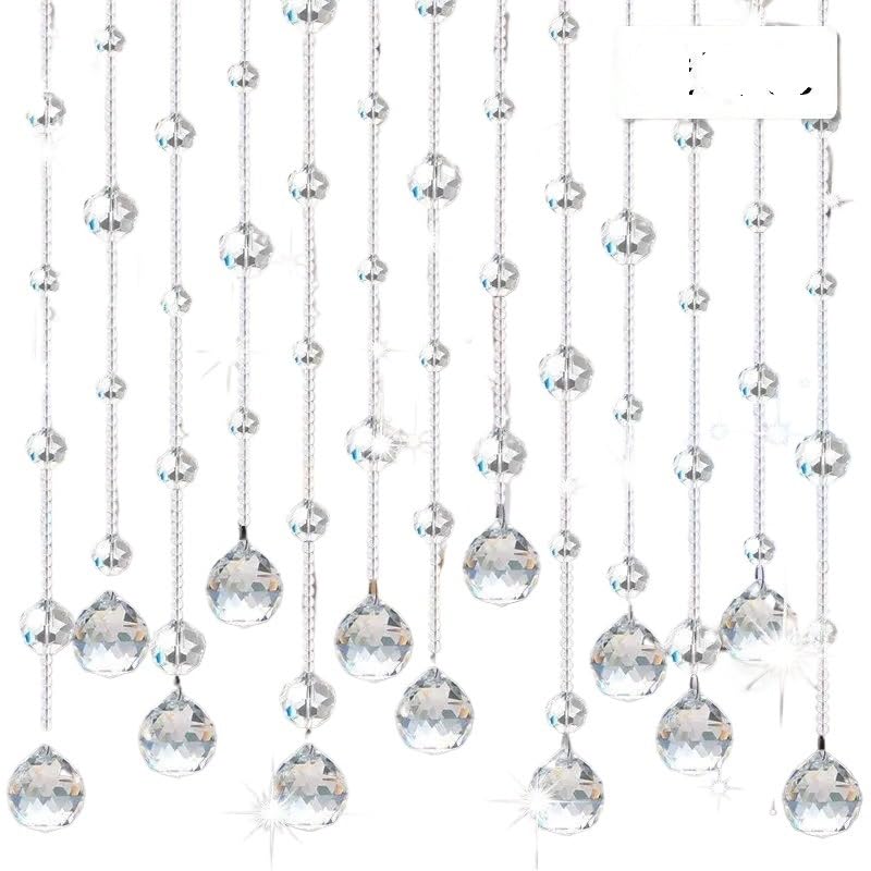 Rideau De Perles De Cristal Rideau de Ficelle Brillant en Perles de Verre Cristal for l'intérieur, for la décoration de Fond de Mariage de Luxe for la Maison(Transparent,0.5m Height 15 pc)