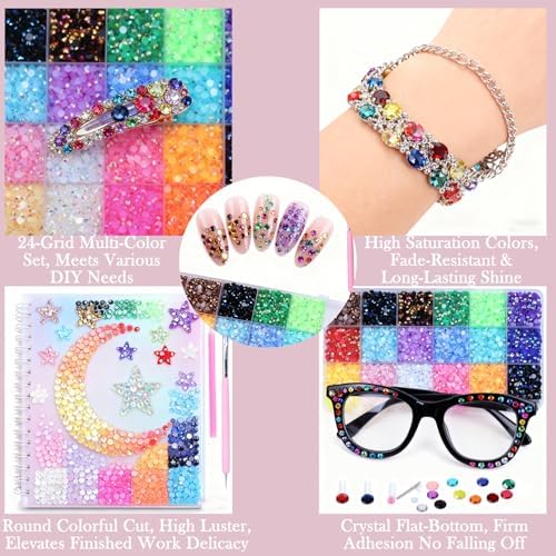 B-7000 Glue & 15200Pcs Rhinestones Kit | 4mm AB Multicolor Flat Back Gems for Bedazzling Craft, Jewelry, Shoes, Nails | Includes 3pcs B7000 Fabric Glue & Tools | Wedding, Graduation Cap Decor - 2