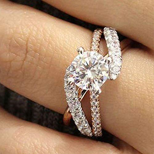Women 18K Rose Gold Plated CZ Crystal Square Simulated Diamond Engagement Ring Promise Rings (6)