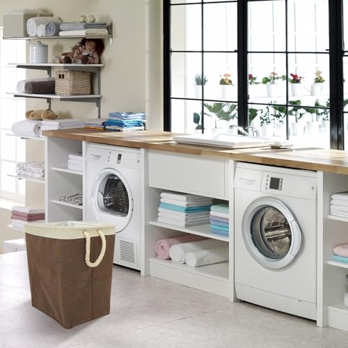 Cesto de ropa sucia plegable para el baño o dormitorio café 6