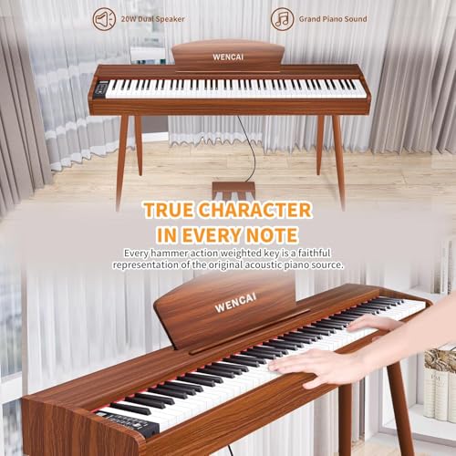 WENCAI 88 Key Fully Weighted Electric Piano Keyboard Hammer Action Full-size Digital Pianos for Beginner Professional Wooden Upright Piano with Sheet Music Stand Triple Pedal Supports USB-MIDI Orange - Thumbnail 5