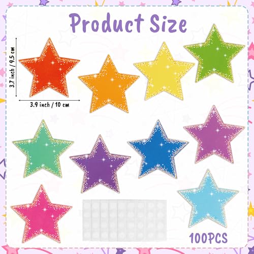 Image of Glitter Star Cutouts - 100Pcs Back to School Star Confetti Cutout Assorted Color Glitter Stars Paper Cuts for School Classroom Bulletin Board DIY Craft First Day of School Party Decoration Supplies