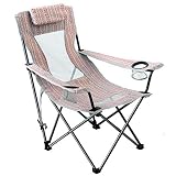 Folding Beach Chair Sling High Mesh Back Reclining Camping Chair with Headrest Carry Strap for...
