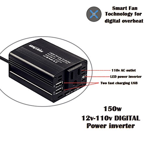 Bapdas 150W Car Power Inverter DC 12V to 110V AC Car Converter with 3.1A Dual USB Car Adapter-Black