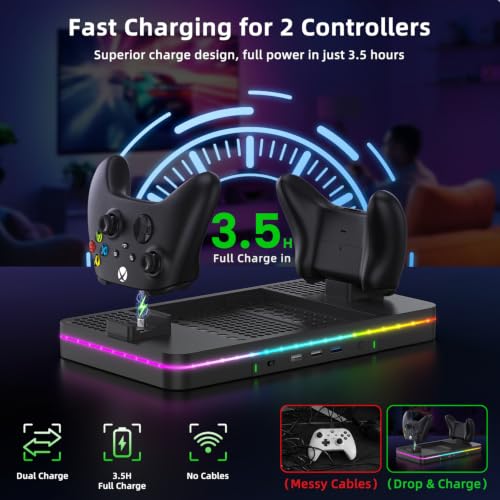 Image of Charging Stand with Cooling Fan, CODOGOY Vertical Stand Compatible with Xbox Series X /S Console and Controller, Vertical Dual Controller Charger Station Dock Accessories with 3 USB Ports,Black