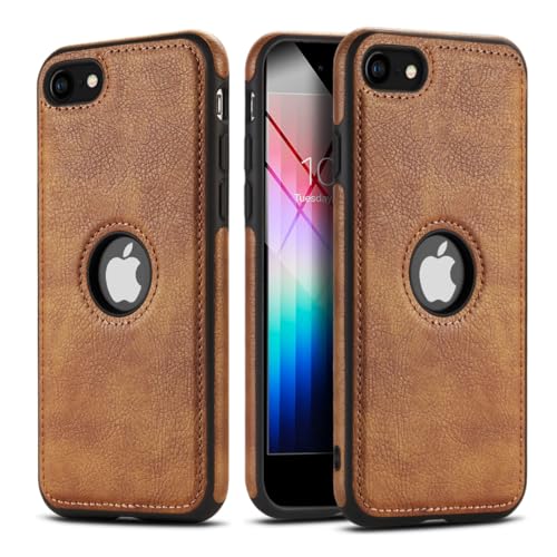 DOGODON Design Compatible with iPhone SE 3/2 2022/2020 Case Luxury Leather Business Vintage Slim Non-Slip Soft Grip Shockproof Protective Cover 4.7 Inch (Brown)