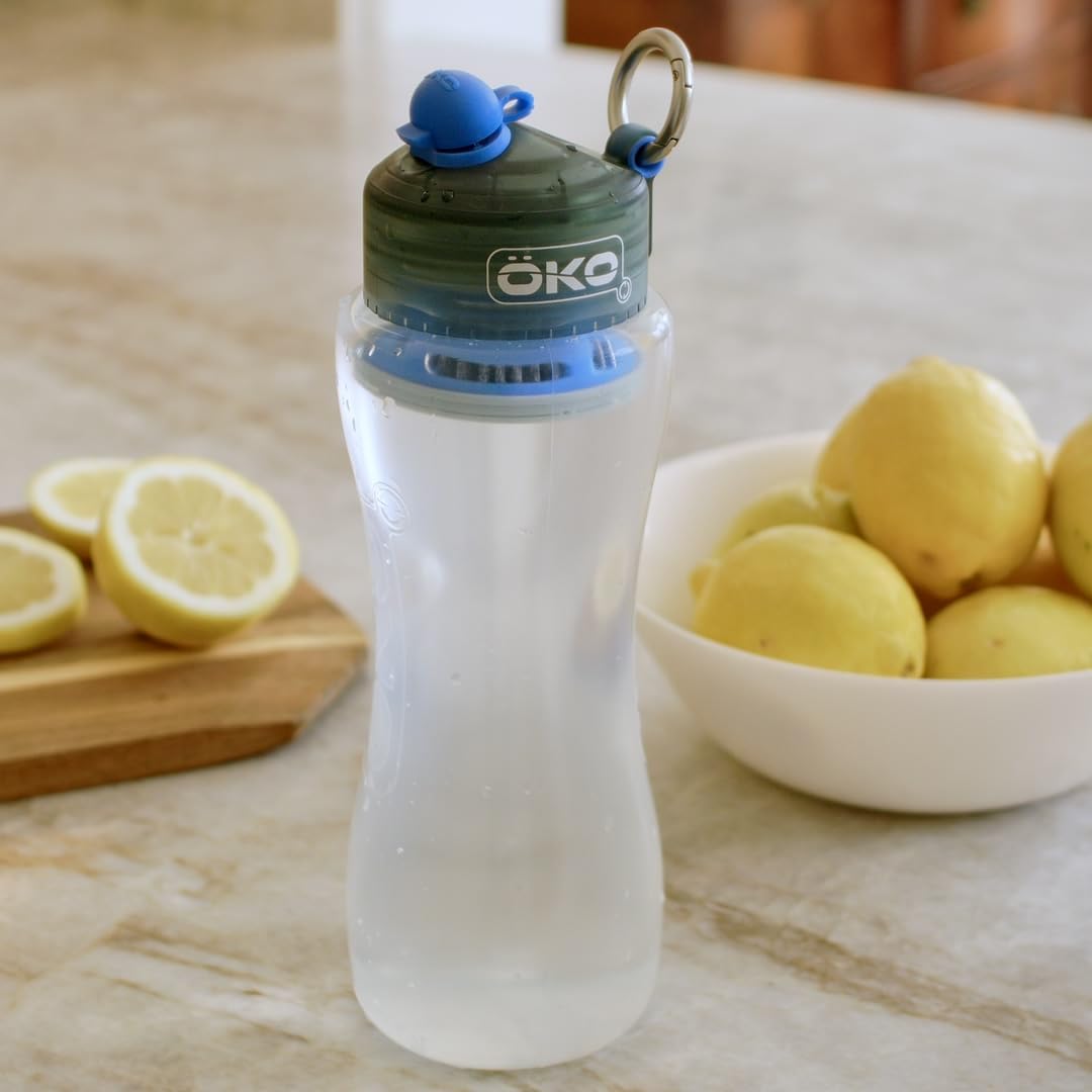 ÖKO H2O Filtration Water Bottle with Advanced Electro-Adsorption Filter, Portable Water Filter Bottle for Travel, Hiking & On The Go, BPA-Free Reusable Bottle, Long Lasting 100 Gallon Filter, 33.8 Oz