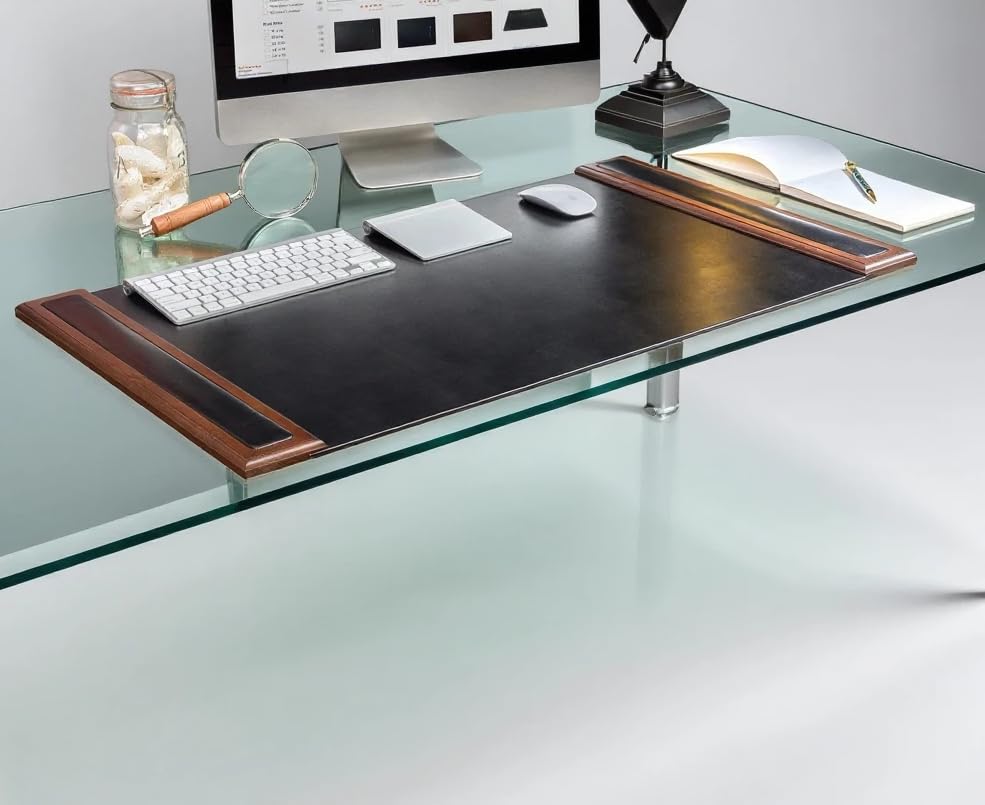 Image of Walnut & Black Leather 34 inch x 20 inch Side-Rail Desk Pad