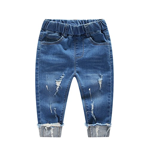 KIDSCOOL SPACE Baby Ripped Jean,Toddler Elastic Distressed Waist Denim Pants,6-12 Months