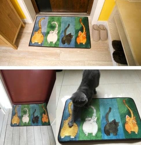 EatingBiting 24" x 16" Lucky Cat Non-Slip Carpet Floor Mats for Home Four Cute Cats' Tails Pattern Door Rug, Bathroom Living Room Kicthen Mats for Home