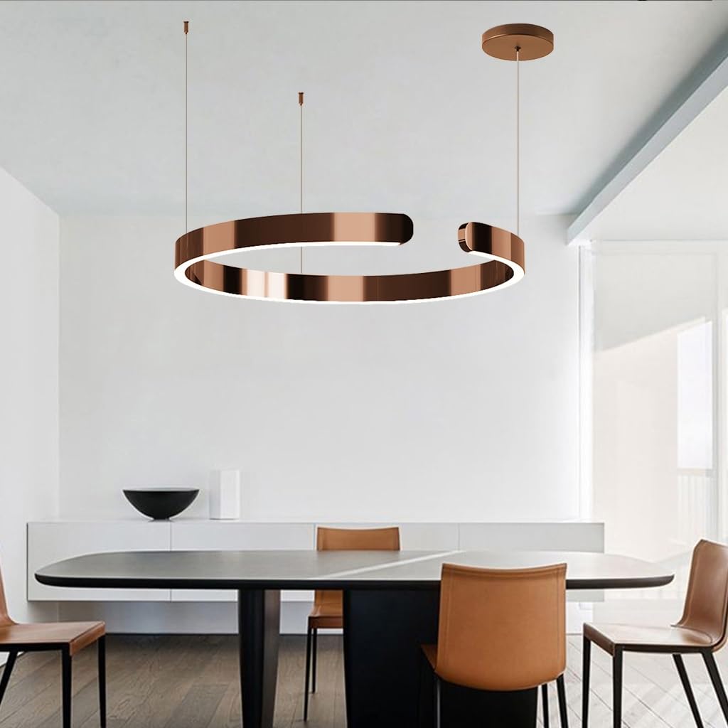 Lampa Wisząca LED Z Pierścieniem Schody Nowoczesna Funkcją Ściemniania Salonu Metalowa Ocynkowana Lampa Regulacją Wysokości Do Stołu Jadalnego Sypialnia Kuchnia Salon(Rose gold,60cm)